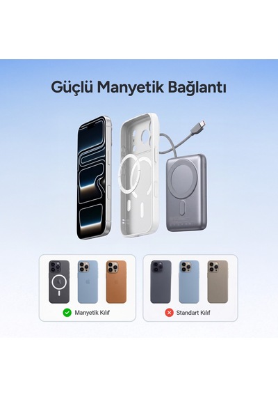 Juo 10000 Mah Magsafe Saat Uyumlu Powerbank Standlı Pd 22.5w Taşınabilir Kablosuz Hızlı Şarj Cihazı siyah