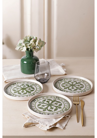 Keramika Timeless Green Stackable Pasta Tabağı 21 Cm 4 Adet 21974 Krem