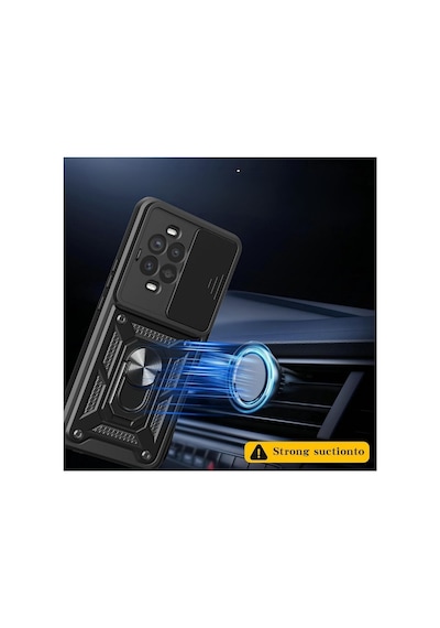 Huawei Nova 14 Pro Uyumlu Tank Kılıf Yüzüklü Standlı Extra Koruma Zırhlı Outdoor Kapak Siyah