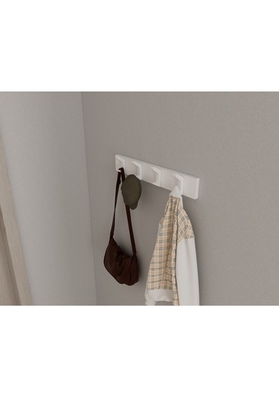 Hepsi3boyutlu Modern Duvar & Kapı Kanca Askılık - 4 Adet Beyaz Kanca Askılık - Model No : 2 Beyaz