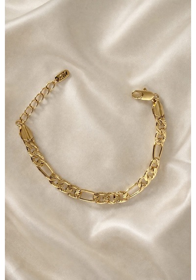 Gold Kuyumcu Model Ezme Desenli Figaro Zincir Tendre Bileklik -kararma Yapmaz- Altın