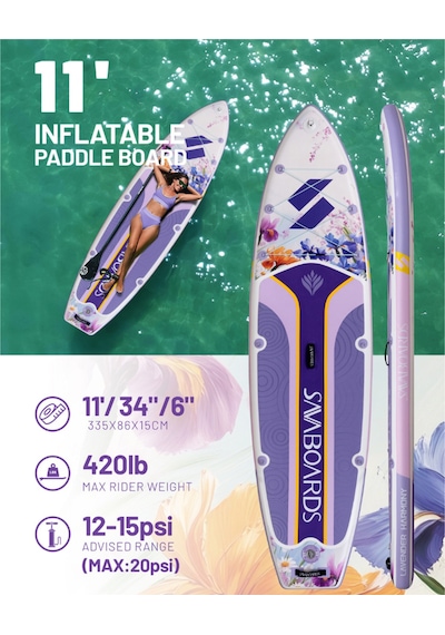 Lavender Harmony 11 Geniş Ve Dengeli Şişme Paddle Board 335x86x15 Cm (Tekerlekli taşıma çantalı) Sup Seti