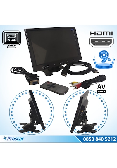 Araç içi Monitör 9" VGA - HDMI - AV Girişli TFT LCD Büyük Ekran