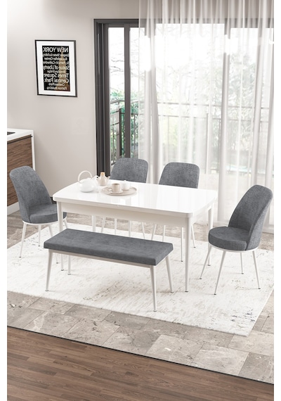 Canisa Concept Zen Serisi 80x132 Mdf Açılabilir Beyaz Masa Takımı 4 Gri Sandalye Ve 1 Bench Beyaz Masa Sandalye Ve Bench Gri Canisa Concept Zen Serisi 80x132 Mdf Açılabilir Beyaz Masa Takımı 4 Gri Sandalye Ve 1 Bench Beyaz Masa Sandalye Ve Bench Gri