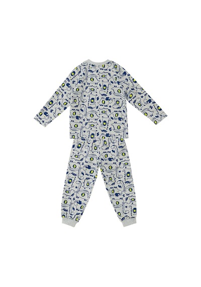 Denokids Süper Dino Erkek Bebek Gri Pijama Takımı Çok Renkli