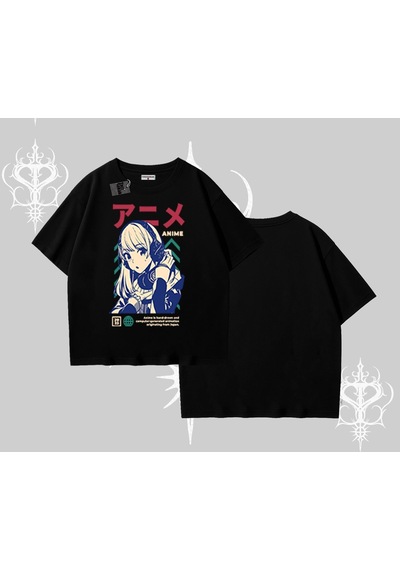 Startmore Startmore Oversize Tshirt Anime Kız Desenli Japon Tarzı Siyah