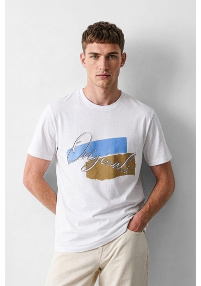 Erkek %100 Pamuk Bisiklet Yaka Baskılı Lacivert T-shirt Çok Renkli