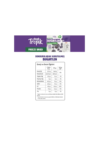 Dondurularak Kurutulmuş Böğürtlen 18 G Freeze Dried Meyve Cipsi Çıtır Meyve Kurusu 4 Adet