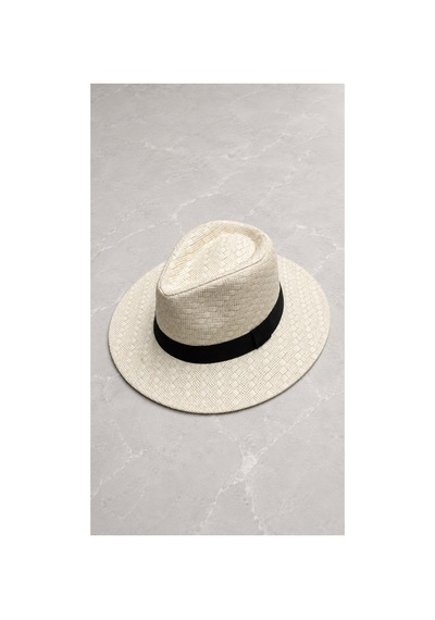 Gigi Luxe Bantlı Yuvarlak Geniş Kenarlı Hasır Fotr Şapka Unisex Bej Bej