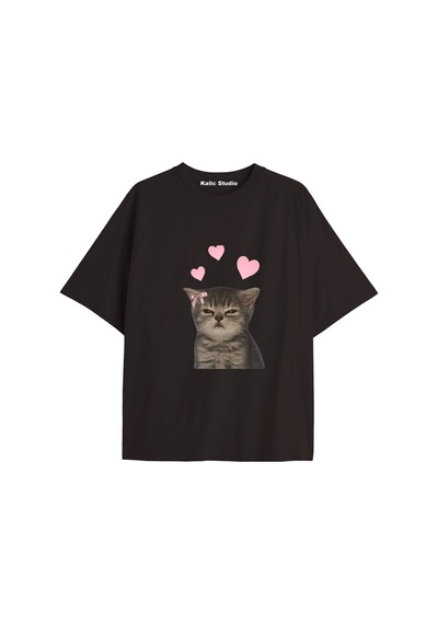 Kalic Studio Y2k Vintage Cats Baskılı Siyah T-shirt Kod 38 Siyah-38