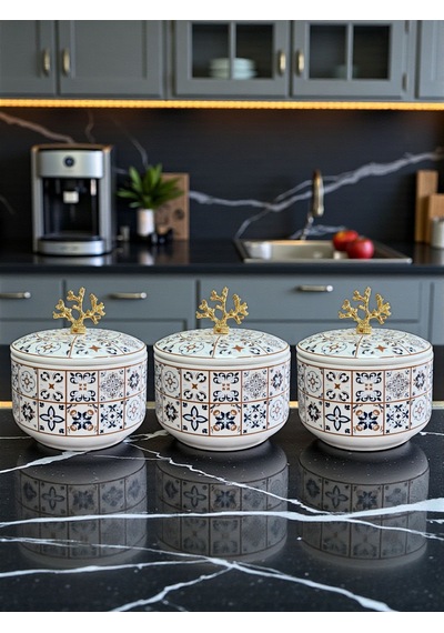 Çeyiz Seti - 103 Ceramic Desen Mutfak Seti Gold Kahverengi