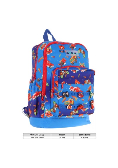 Kaukko Kids Dört Bölmeli Erkek Çocuk Silikon Aksesuarlı Mavi Kırmızı İlkokul Çantası Mavi - Kırmızı