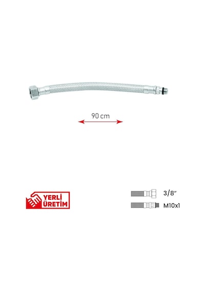 Paslanmaz Çelik Flex Hortum 3/8 - M10x1 Batarya Musluk Bağlantı Hortumu 90 Cm Gri Diğer