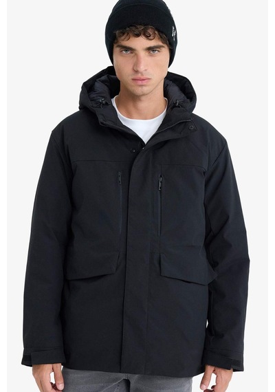 Defacto Su İtici Regular Fit Kapüşonlu Fermuarlı İç Cepli Cebi Pelüşlü Mont E9248ax25wnbk27 Siyah-bk27