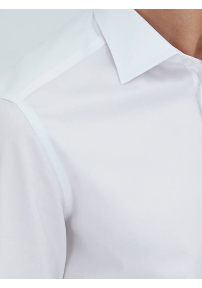 Kip Beyaz Düz Slim Fit Uzun Dokuma Klasik %100 Pamuk Gömlek
