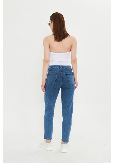 Kutaf Koyu Mavi Slım Fit Mom Jean Koyu Mavi