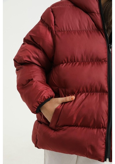 Spor Kız Çocuk Polarlı Kürklü Kapüşonlu Su Geçirmez Rüzgara Dayanıklı Şişme Mont-107 Bordo