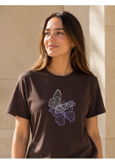 Yubisititch Tshirt Nakış İşlemeli 2li Kelebek- Penye -kahverengi