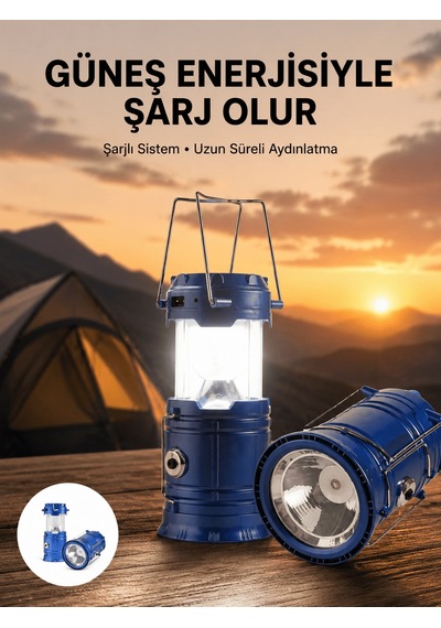 Kamp Feneri Şarj Edilebilir Güneş Enerjili Işıldak Usb Şarjlı Açık Altın