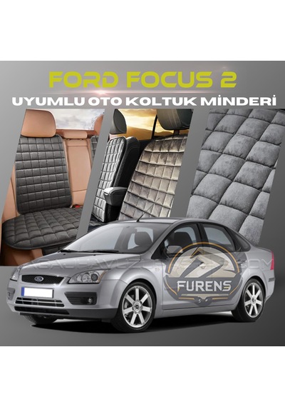 Ford Focus 2 Antrasit Tay Tüyü Cepli & Terletmez Sırtlı Oto Koltuk Minder Seti - Koruma Kılıfı  Ön & Arka Set