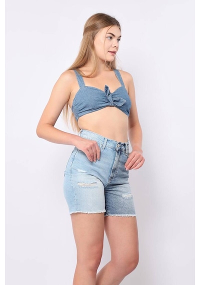 Banny Jeans Kadın Mavi Yırtık Detaylı Jean Şort Mavi