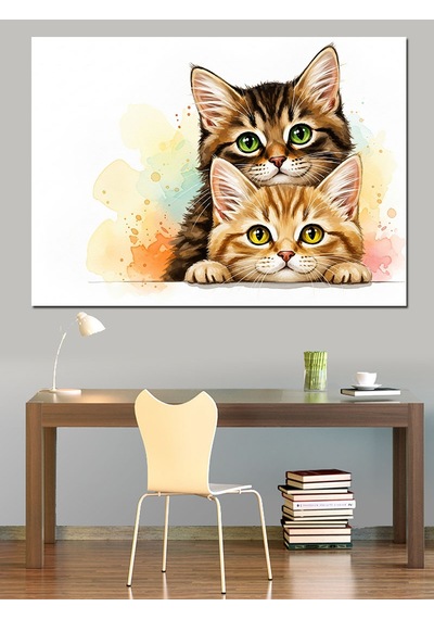 Suluboya Kedi Göz Detayı Dekoratif Kanvas - Mdf Ahşap Tablo
