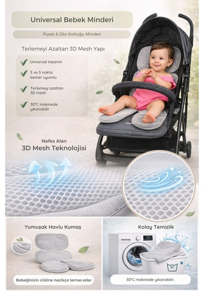 Universal Bebek Minderi - Terlemeyi Azaltan 3d Mesh Puset Ve Oto Koltuğu Şiltesi