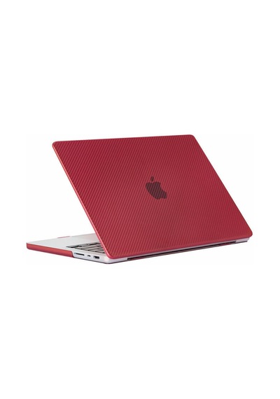 Arabulalaca Apple Uyumlu MacBook Pro 14 A2779 2023 Karbon Desen Kılıf Kırmız