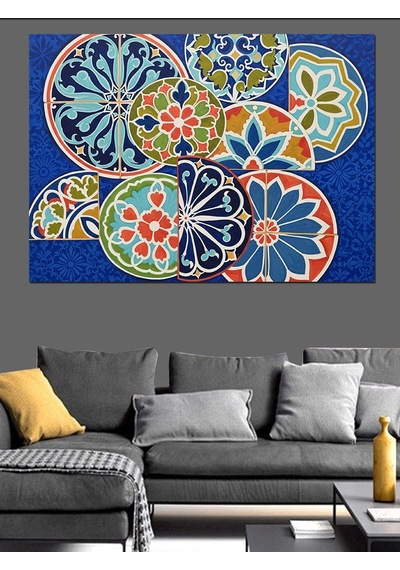 Renkli Mandala Geometrik Desen Dekoratif Kanvas - Mdf Ahşap Tablo