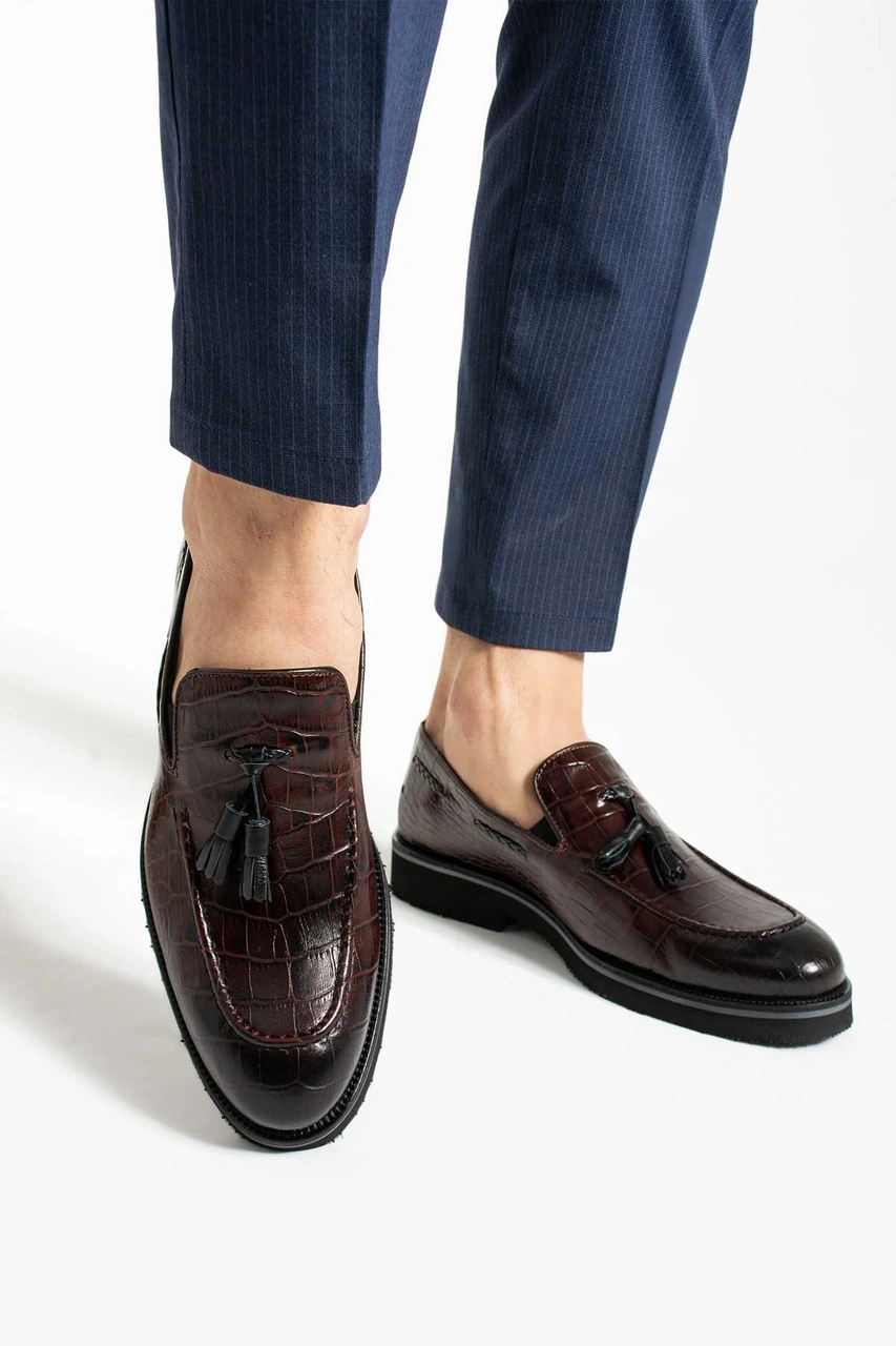 Bestello Bağcıksız Püsküllü Eva Taban Casual 331-10734 Erkek Ayakkabı Bordo Kroko