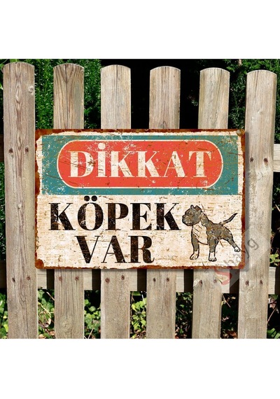 Dikkat Köpek Var Pas Görünümlü Vintage Alüminyum Uyarı Levhası - Pitbull - 15cm X 22,5cm