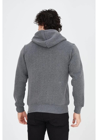 Luz&pos Erkek Tam Fermuarlı Kapşonlu Sweatshirt - Füme Füme