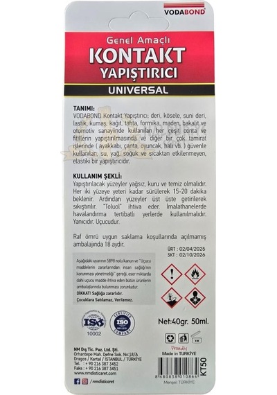 Vodabond Genel Amaçlı Kontak Yapıştırıcı - Deri Ahşap Kauçuk - 50 Ml.