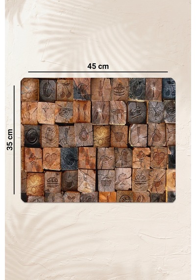 Valerine Life Kahve Makinesi Matı Rustik Kütük Kolajı Çaycı Ve Espresso Makinesi Pad 35x45cm Kahverengi