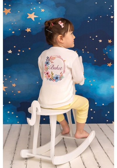 Pia Baby İsme Özel Kız Çocuk 2 Adet Pijama Takımı %100 Pamuk Penye İsim Baskılı Kişiye Özel Kreş Pijaması Hediye Seti 10364m15pi Krem
