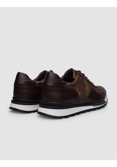 %100 Hakiki Deri Kahverengi Bağcıklı Kamuflaj Desenli Erkek Sneaker-kahverengi Kahverengi