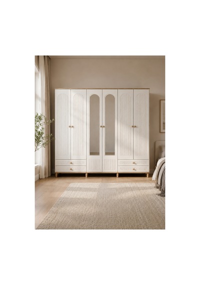 Familieconcept Bohem 6 Kapaklı 4 Çekmeceli Gardrop Elbise Dolabı Beyaz