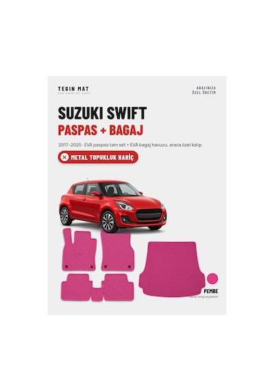 Suzuki Swift Eva Paspas + Bagaj Havuzu Seti 2017 2025 Pembe Metal Topukluk Hariç