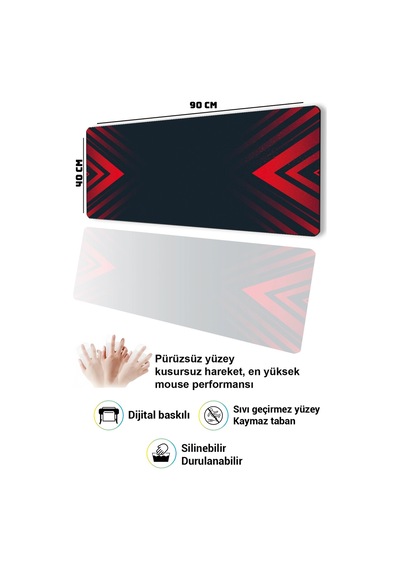 Sonictouch Klavye Mousepad 40x90cm Dikişsiz Pürüzsüz Sıvı Geçirmez Kaymaz Taban Kırmızı Hücum