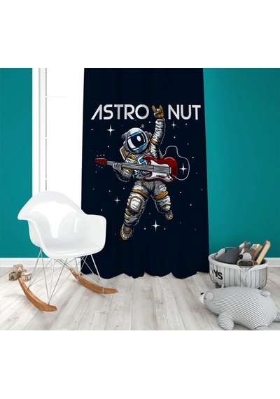 Dijital Baskı Rock Astronot Çocuk Oda Tek Kanat Fon Perde