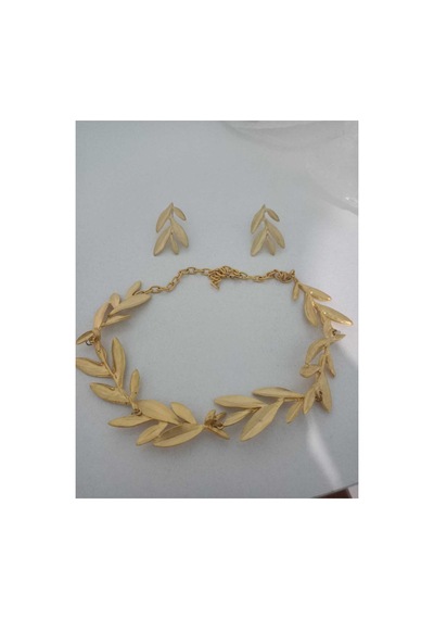 Lunarie Mat 14k Gold Zeytin Yaprağı Kolye Küpe Takı Seti Altın