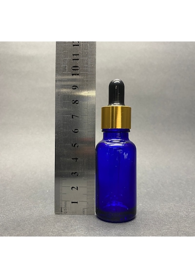 20ml Mavi Cam Damlalıklı Şişe , Gold Metal Kapak , 20 Cc Mavi Cam