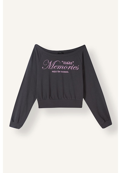 Defacto Cropped Fıt Kayık Yaka Baskılı Sweatshirt I6138ax26auar191 Antrasit-ar191
