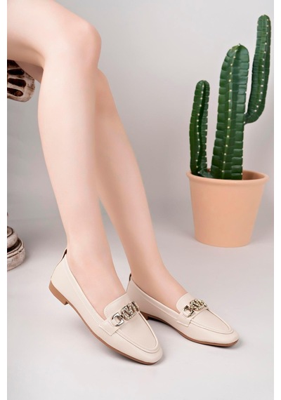 Aymood Kadın Loafer Makosen Casual Tokalı Günlük Ayakkabı Şık Ve Rahat E Nude Cilt Bej