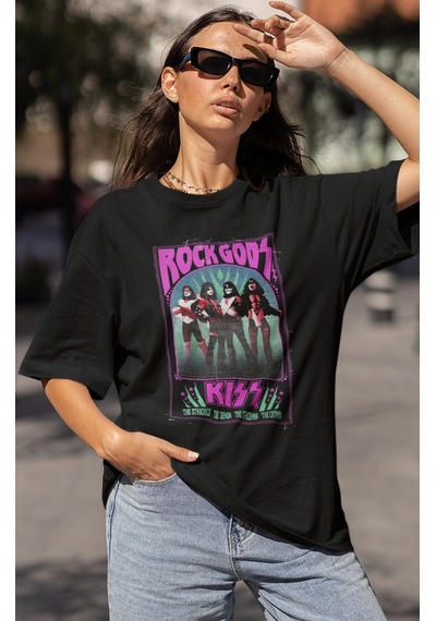 Sevbano Rock Metal Gods Efsane Müzik Grubu Kiss Baskılı Unisex Oversize T Siyah