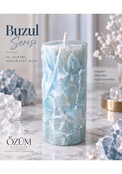 Özüm Mumculuk El Yapımı Dekoratif Hediyelik Mum-buzul Serisi Açık Gri