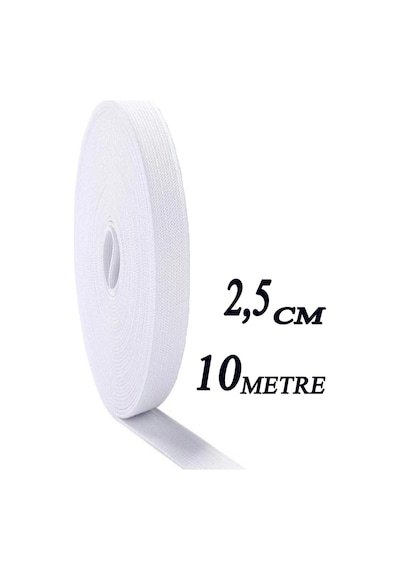 2.5 Cm 10 M Beyaz Dar Dokuma Bel Paça Don Lastiği Yassı Geniş Lastik Lateks Ürün 1 Adet