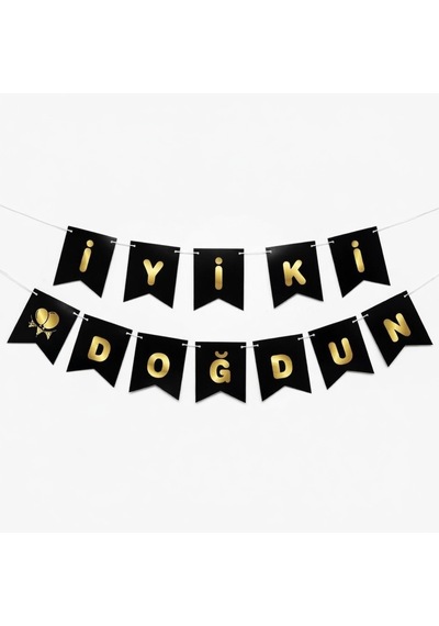 İyi Ki Doğdun Banner Siyah Gold Doğum Günü Parti Süsü Dekorasyon Afişi Genel
