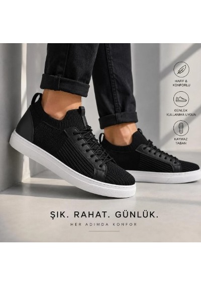 Genel Markalar Best Siyah Triko Erkek Sneaker - Yumuşak İç Tabanlı Nefes Alan Terletmez Rahat Günlük Spor Ayakkabı Genel Markalar Best Siyah Triko Erkek Sneaker - Yumuşak İç Tabanlı Nefes Alan Terletmez Rahat Günlük Spor Ayakkabı