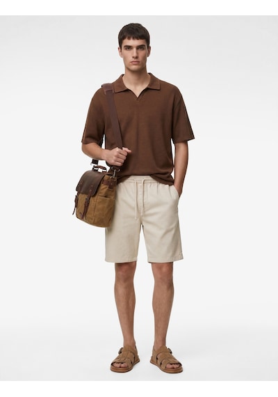 Koton Regular Fit Kısa Kollu Dokulu Polo Yaka Tişört Kahverengi 6sam10007mk Kahve
